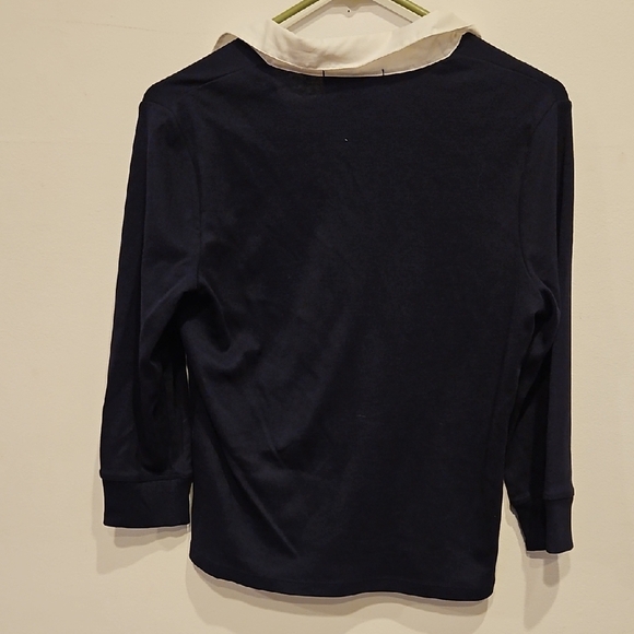 Lauren Ralph Lauren Navy Long Sleeve Polo with White Trim - Picture 4 of 4